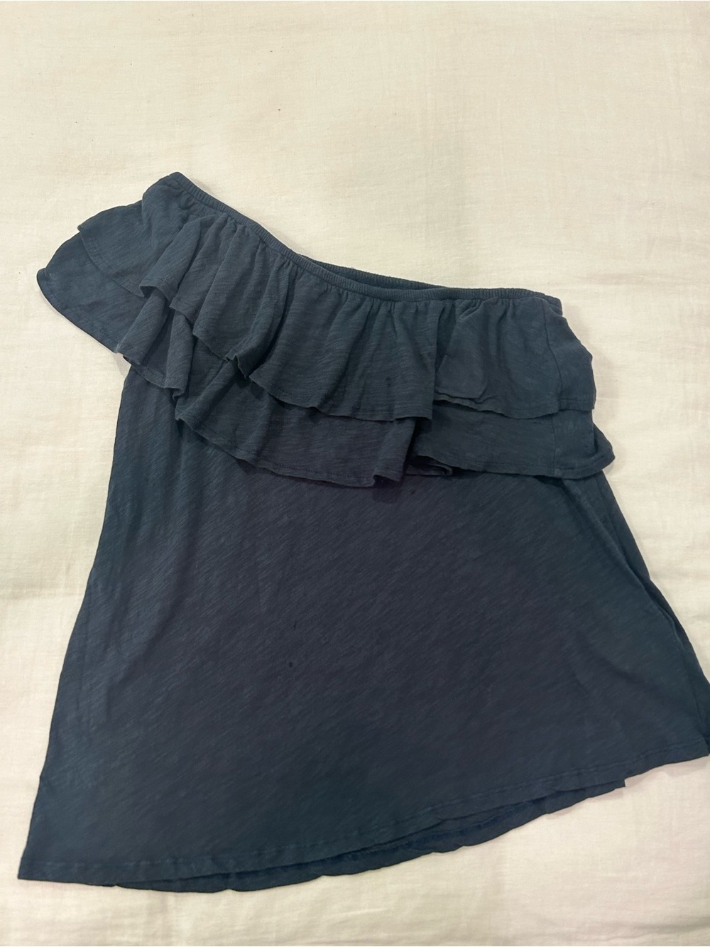 ba&sh Navy One-Shoulder Ruffle Top